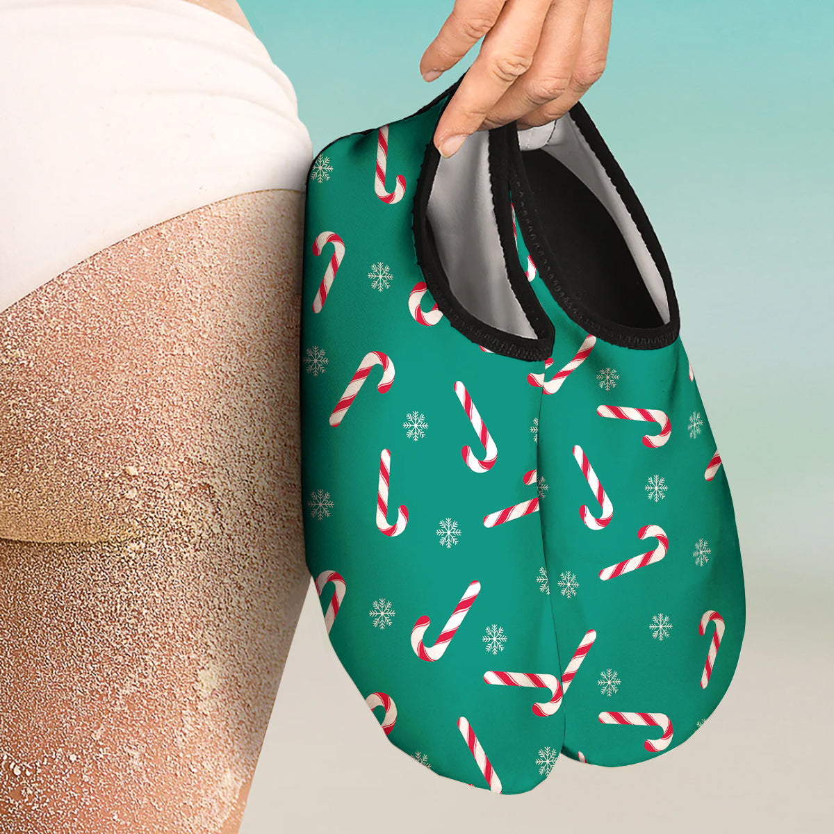 Candy Cane Xmas Print Pattern Water Shoes-grizzshop
