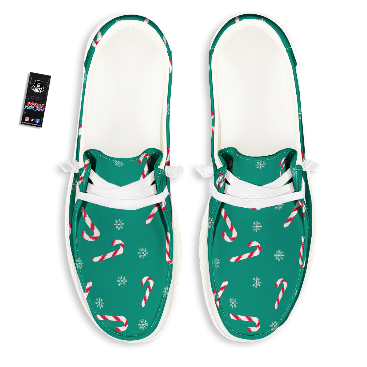 Candy Cane Xmas Print Pattern White Loafers-grizzshop