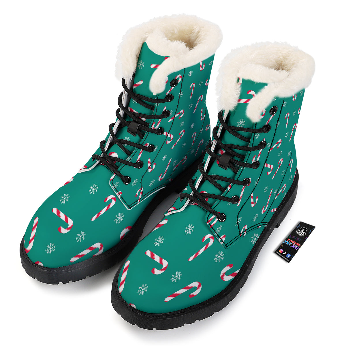Candy Cane Xmas Print Pattern Winter Boots-grizzshop