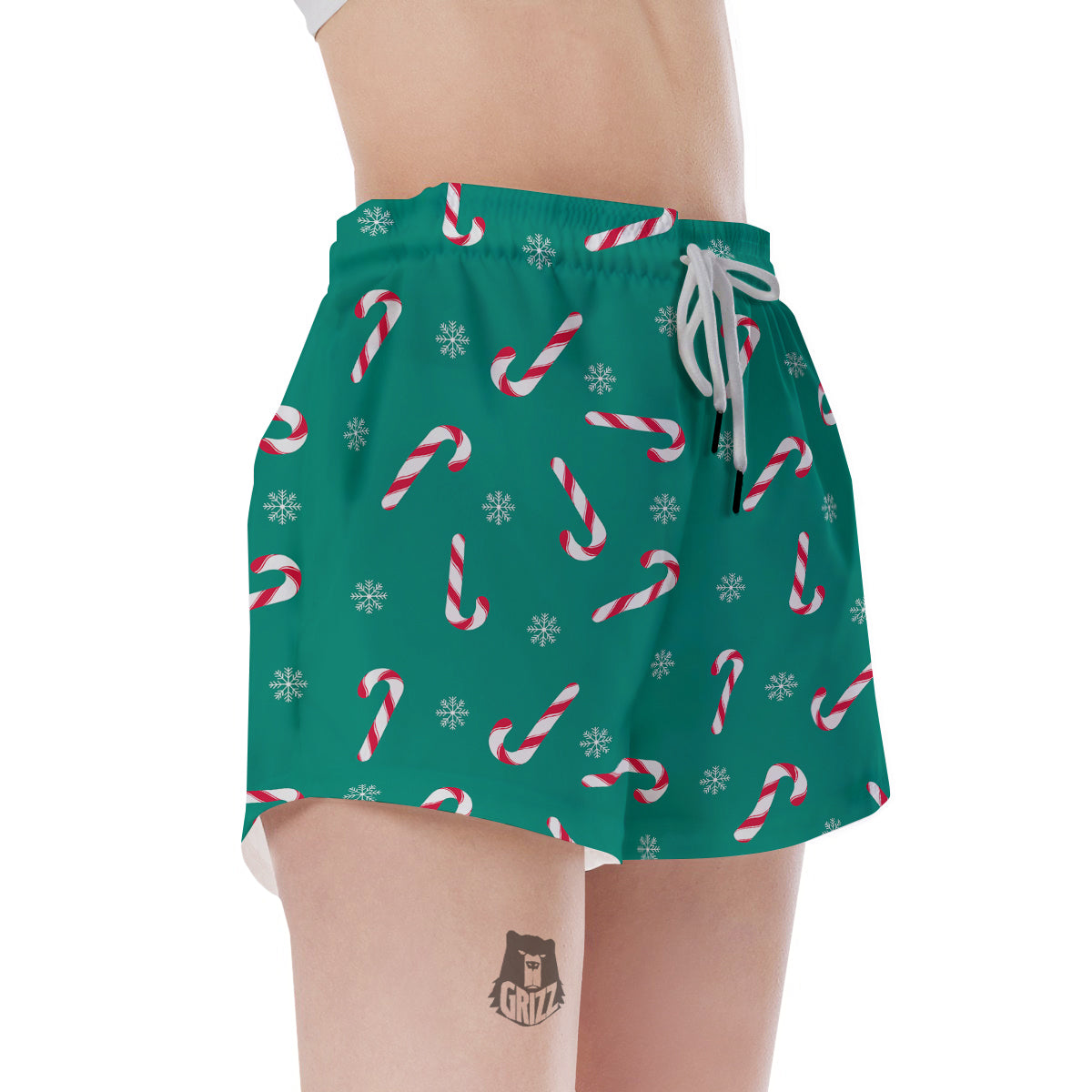 Candy Cane Xmas Print Pattern Women's Shorts-grizzshop