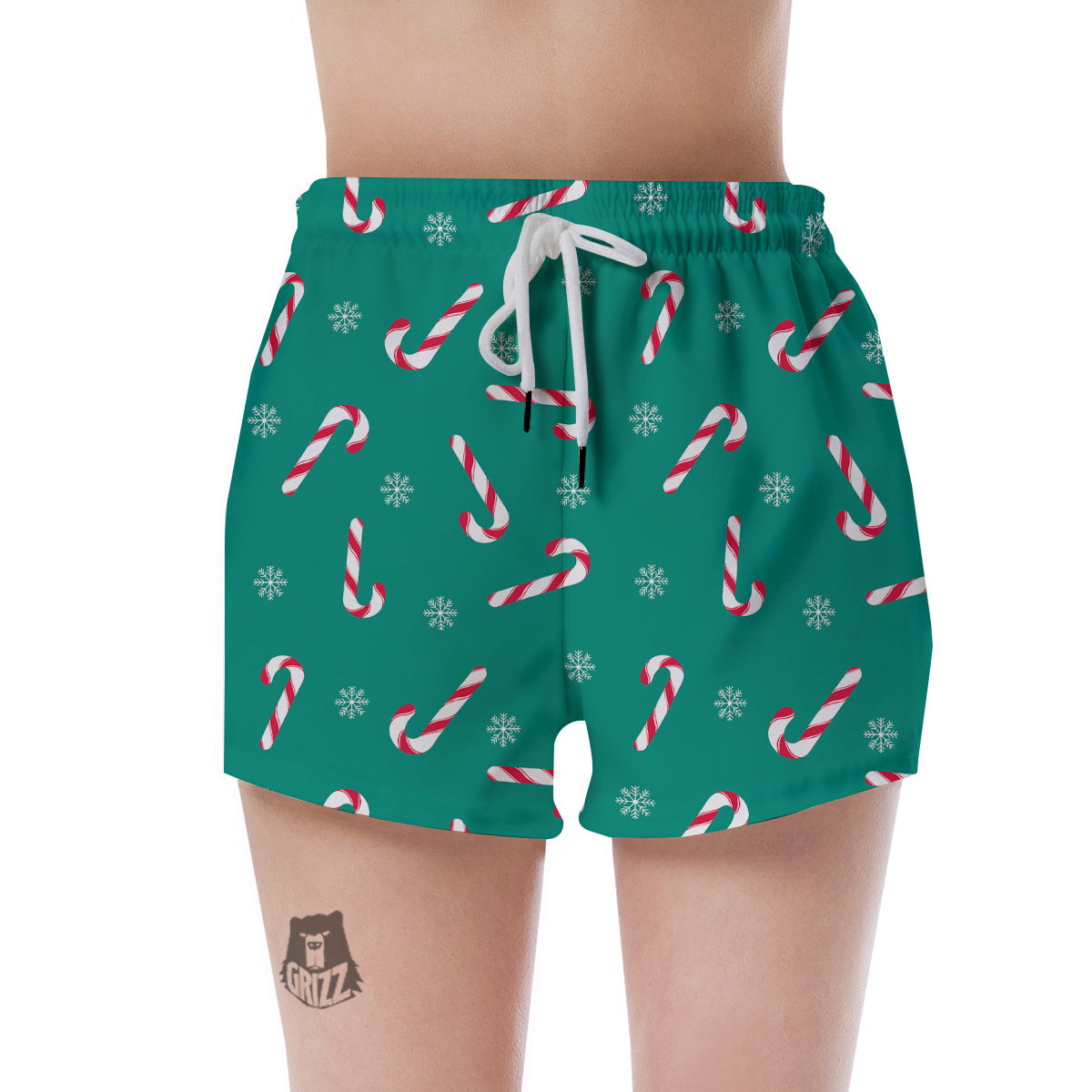 Candy Cane Xmas Print Pattern Women's Shorts-grizzshop