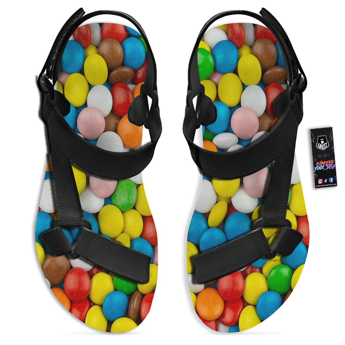 Candy Chocolate Colorful Print Black Open Toe Sandals-grizzshop
