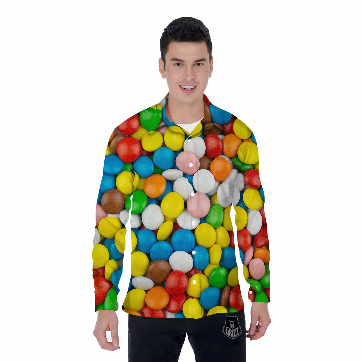 Candy Chocolate Colorful Print Men's Long Sleeve Shirts-grizzshop