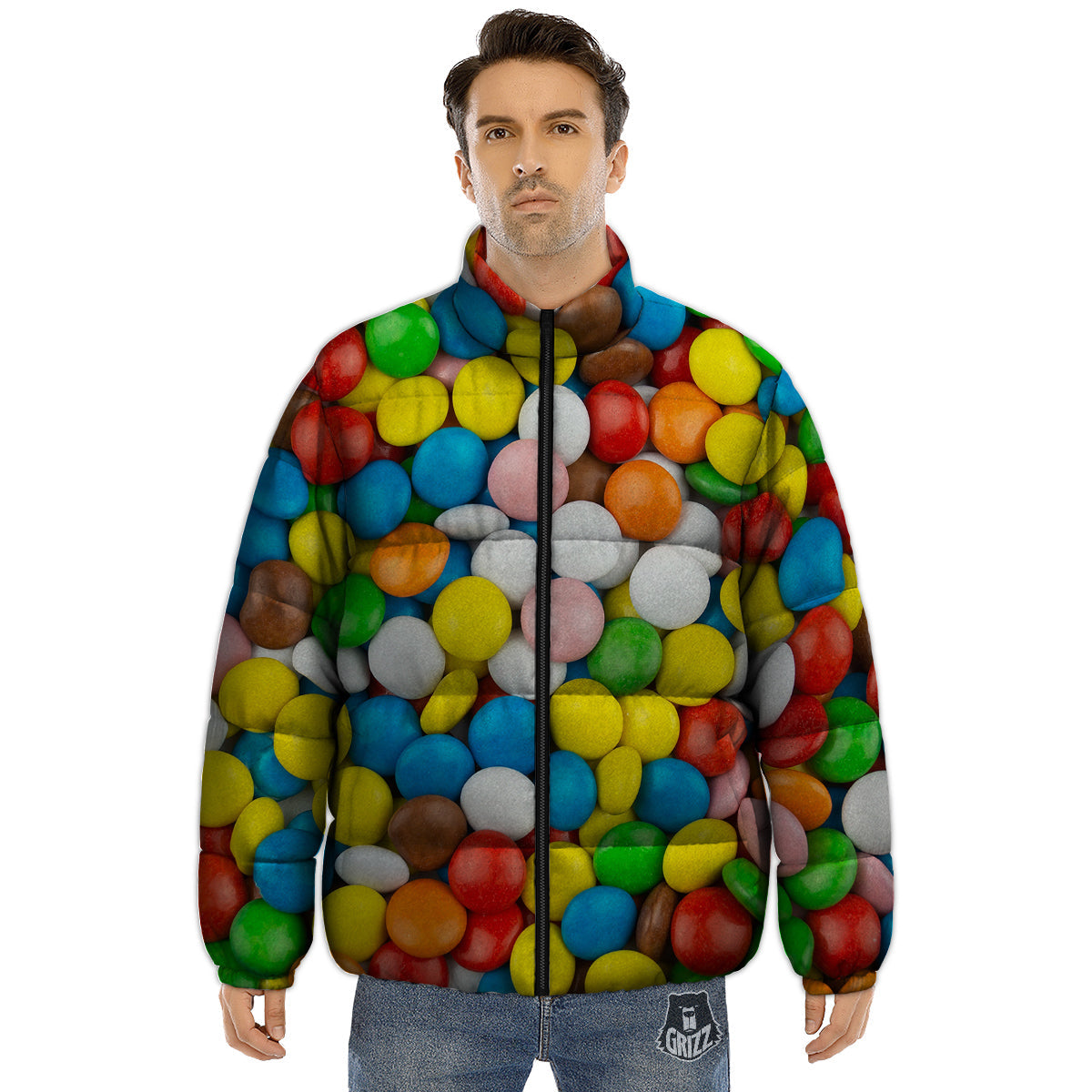 Candy Chocolate Colorful Print Puffer Jacket-grizzshop