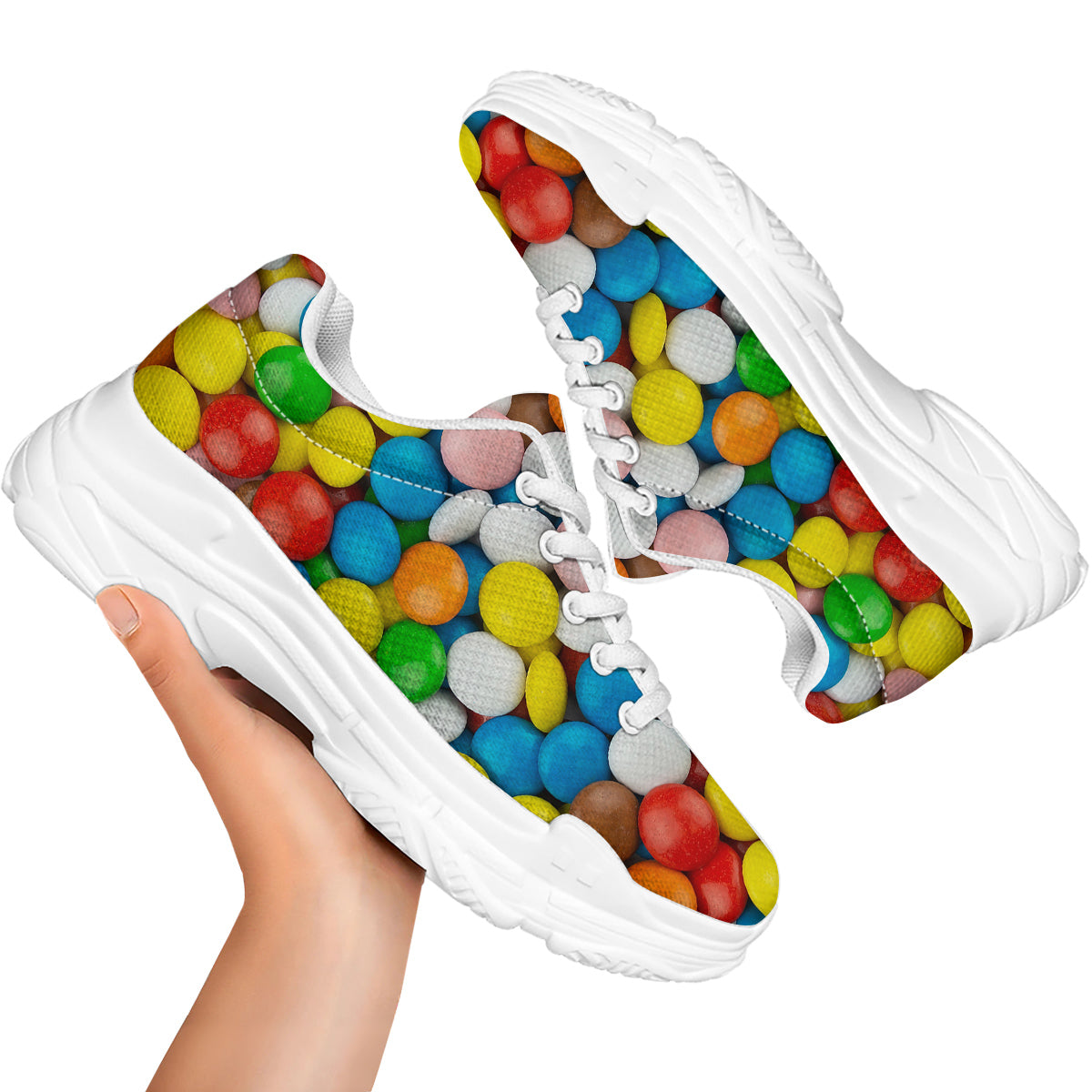 Candy Chocolate Colorful Print White Chunky Shoes-grizzshop