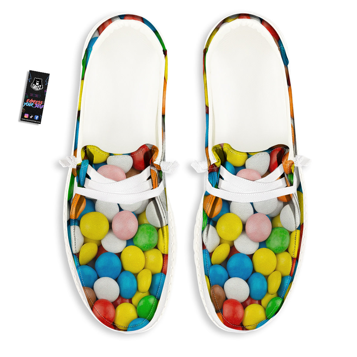 Candy Chocolate Colorful Print White Loafers-grizzshop