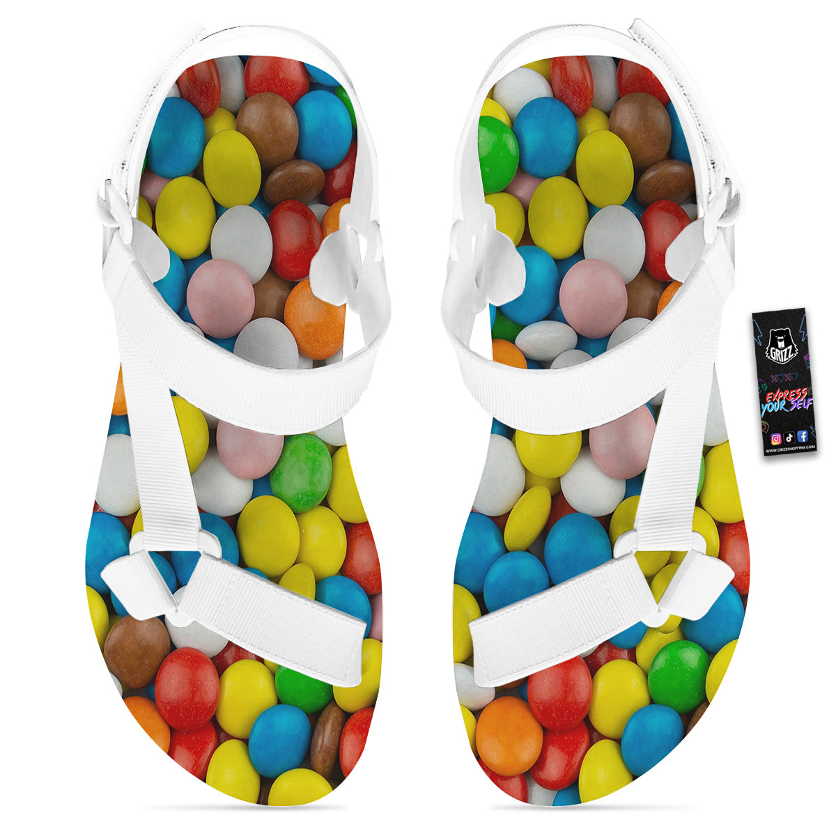 Candy Chocolate Colorful Print White Open Toe Sandals-grizzshop