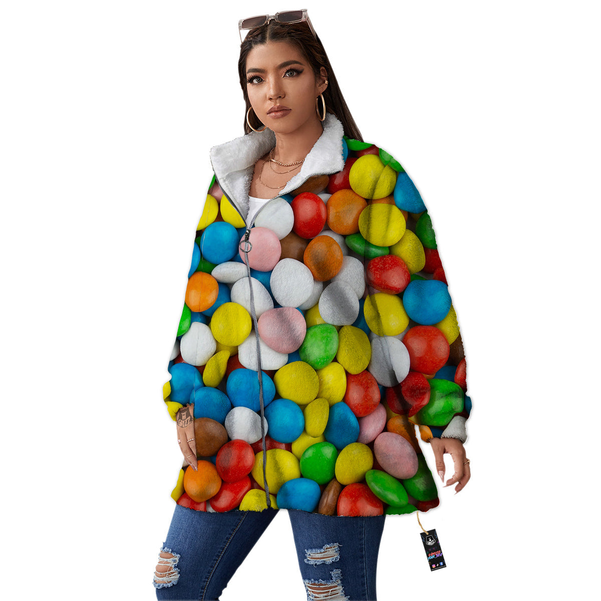 Candy Chocolate Colorful Print Women's Sherpa Jacket-grizzshop