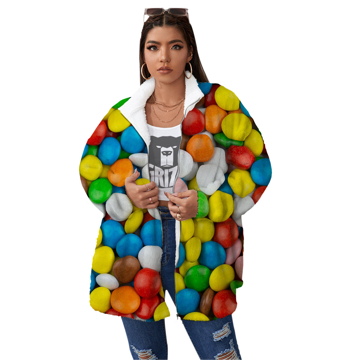 Candy Chocolate Colorful Print Women's Sherpa Jacket-grizzshop