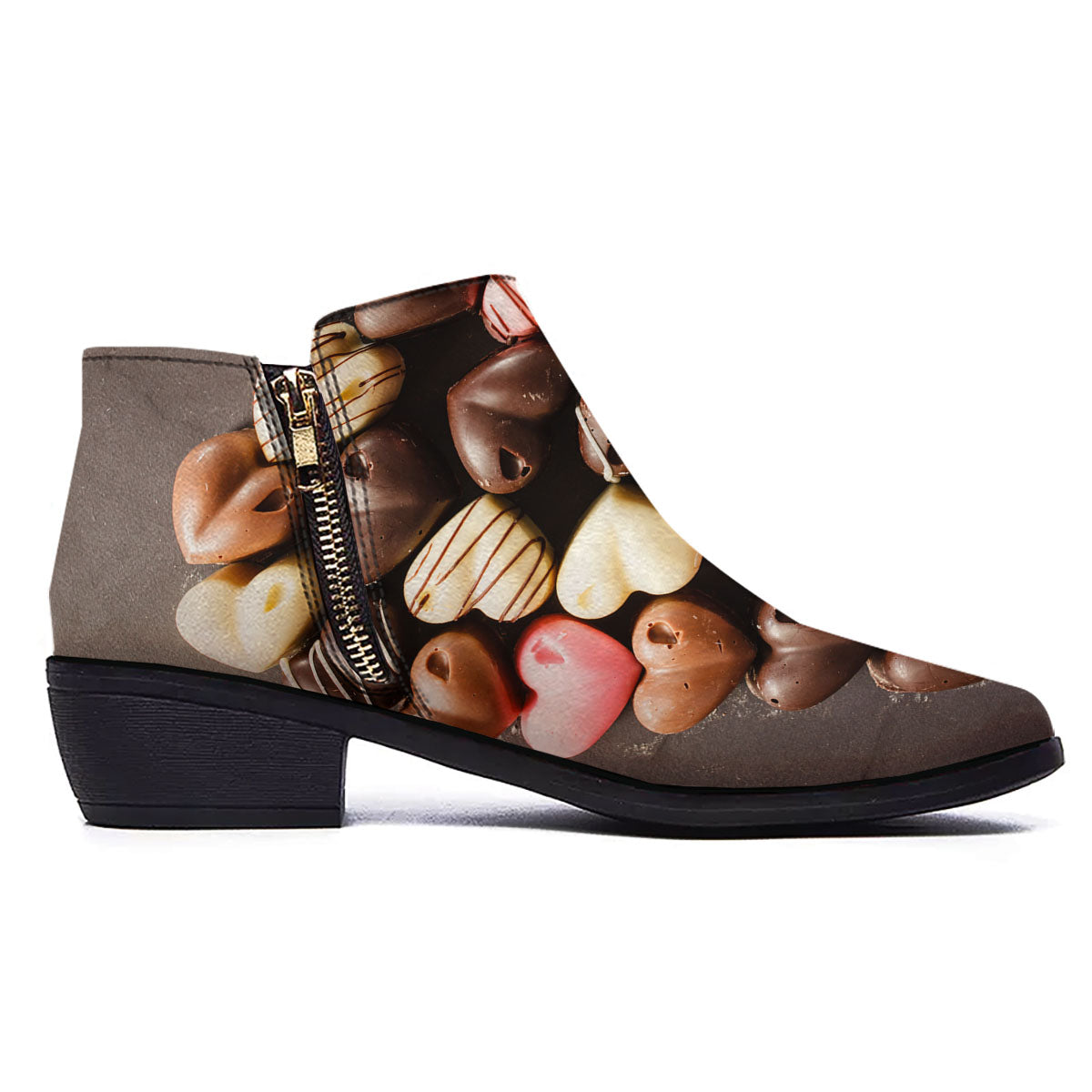 Candy Chocolate Heart Print Ankle Boots-grizzshop