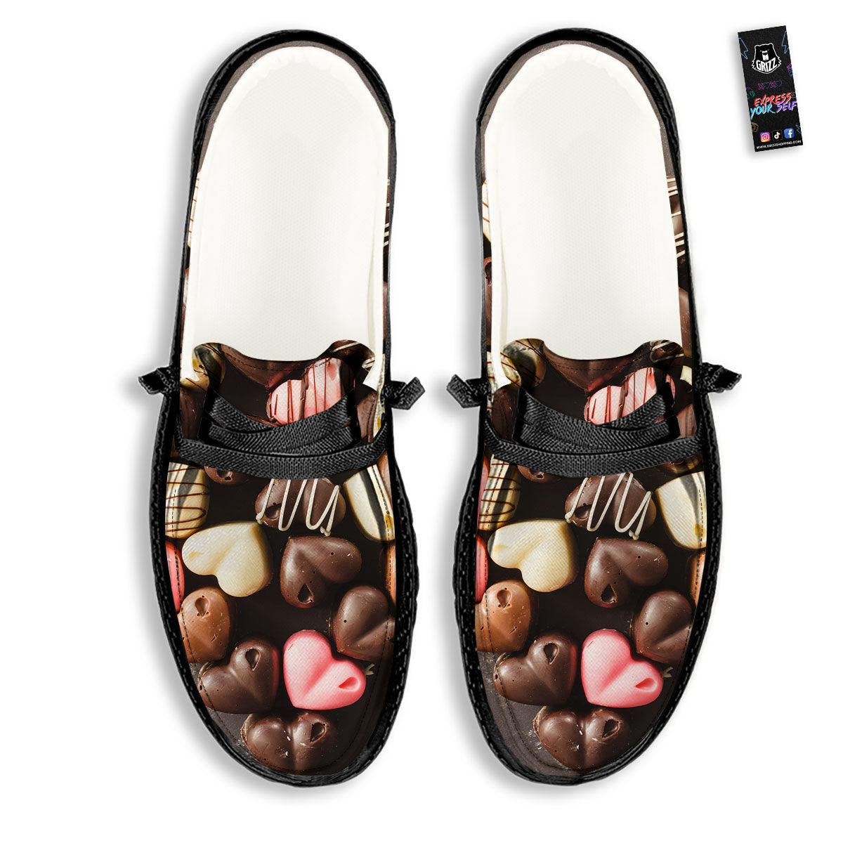 Candy Chocolate Heart Print Black Loafers-grizzshop