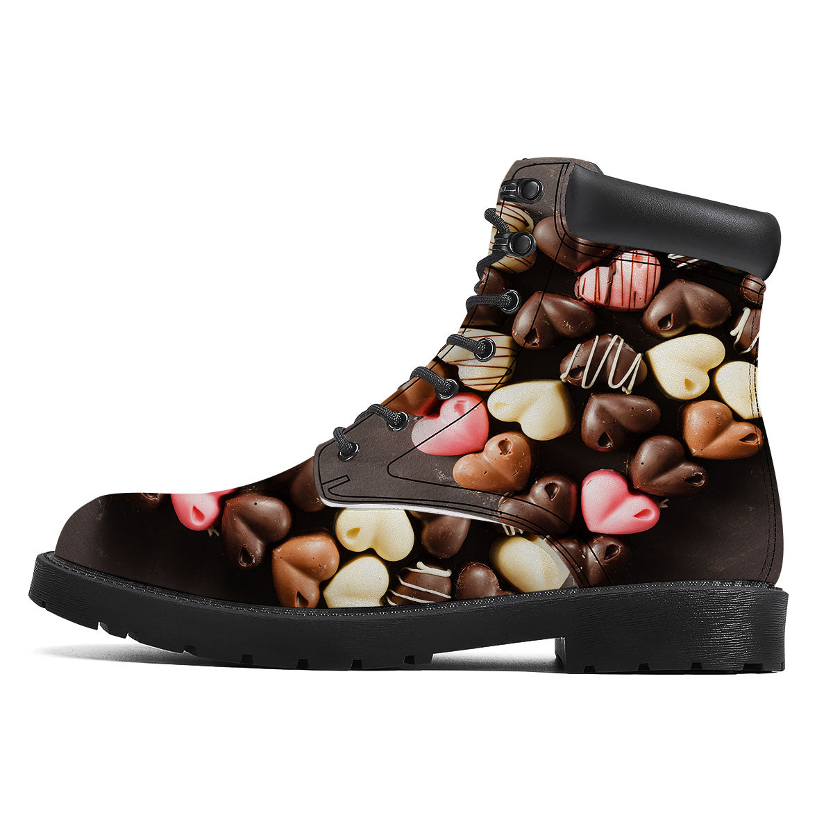 Candy Chocolate Heart Print Boots-grizzshop