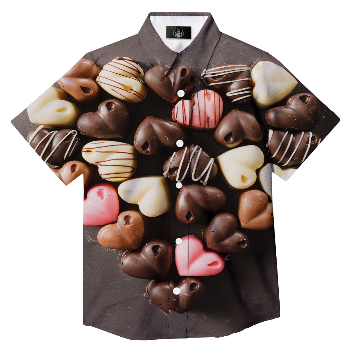 Candy Chocolate Heart Print Button Up Shirt-grizzshop