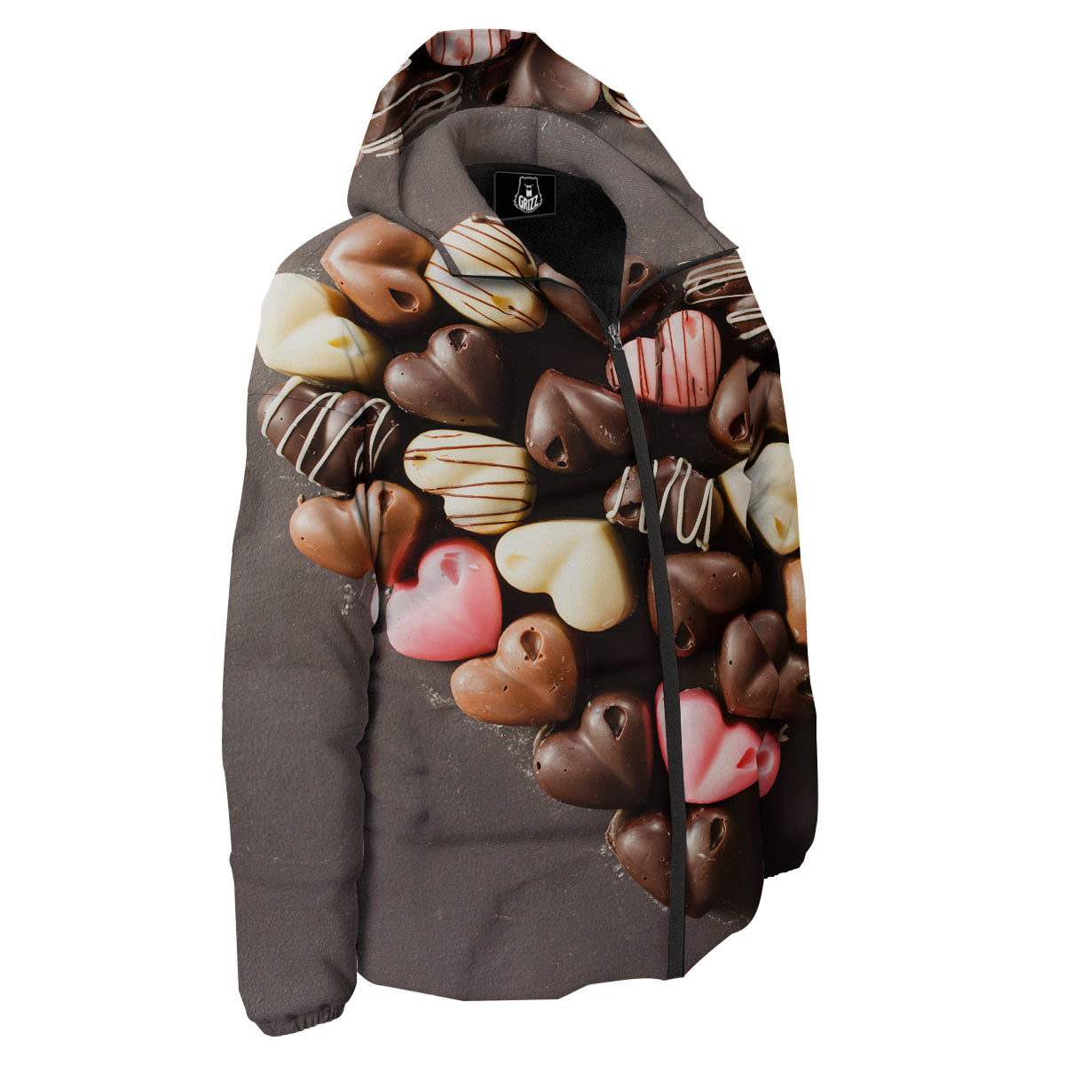 Candy Chocolate Heart Print Down Jacket-grizzshop