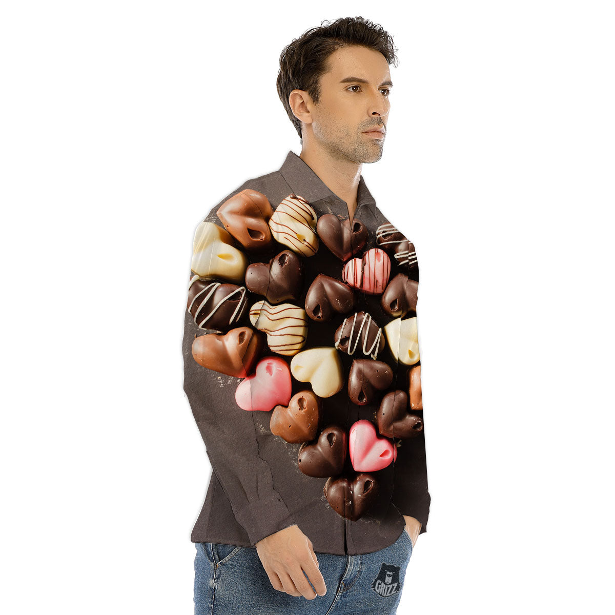 Candy Chocolate Heart Print Men's Dress Shirts-grizzshop