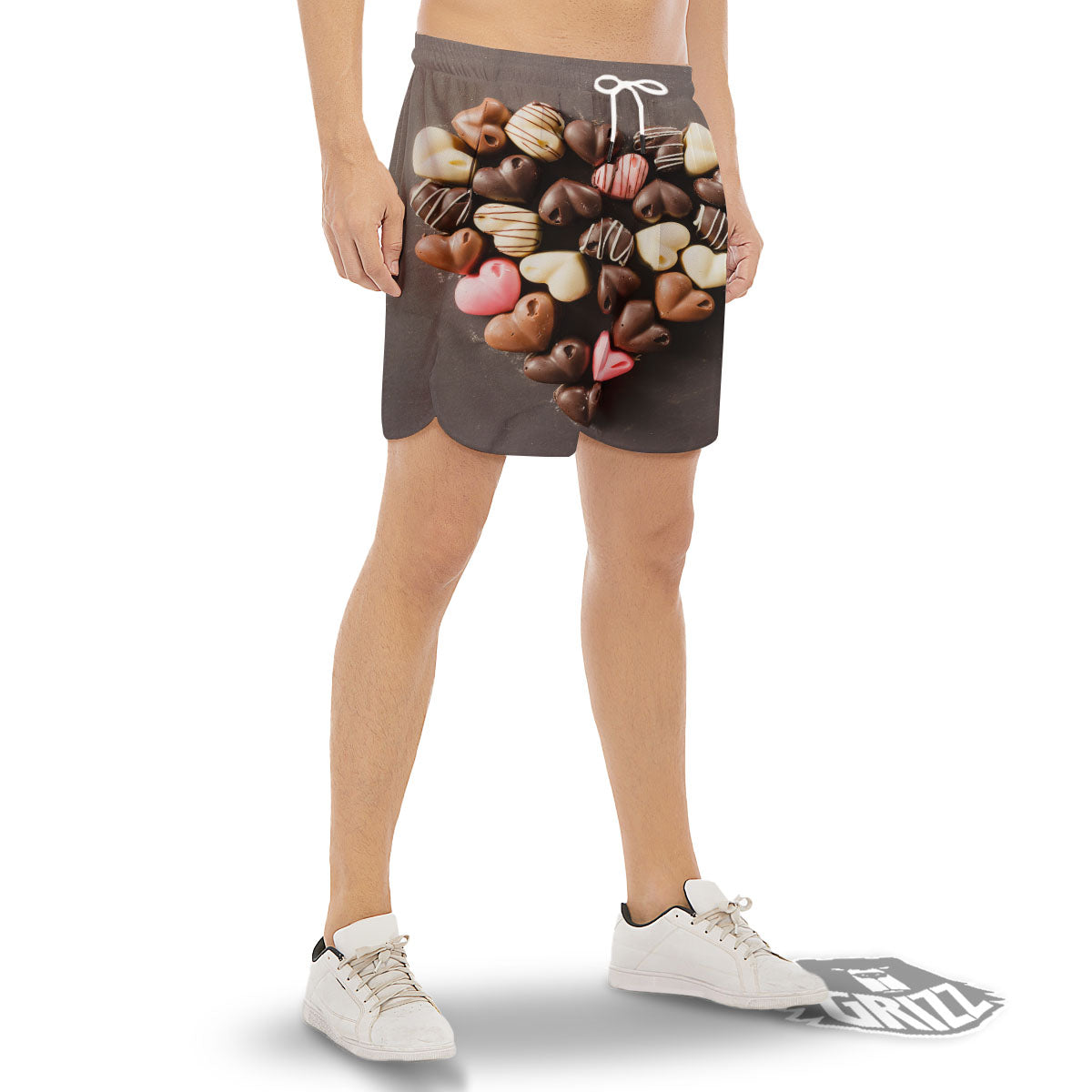 Candy Chocolate Heart Print Men's Gym Shorts-grizzshop