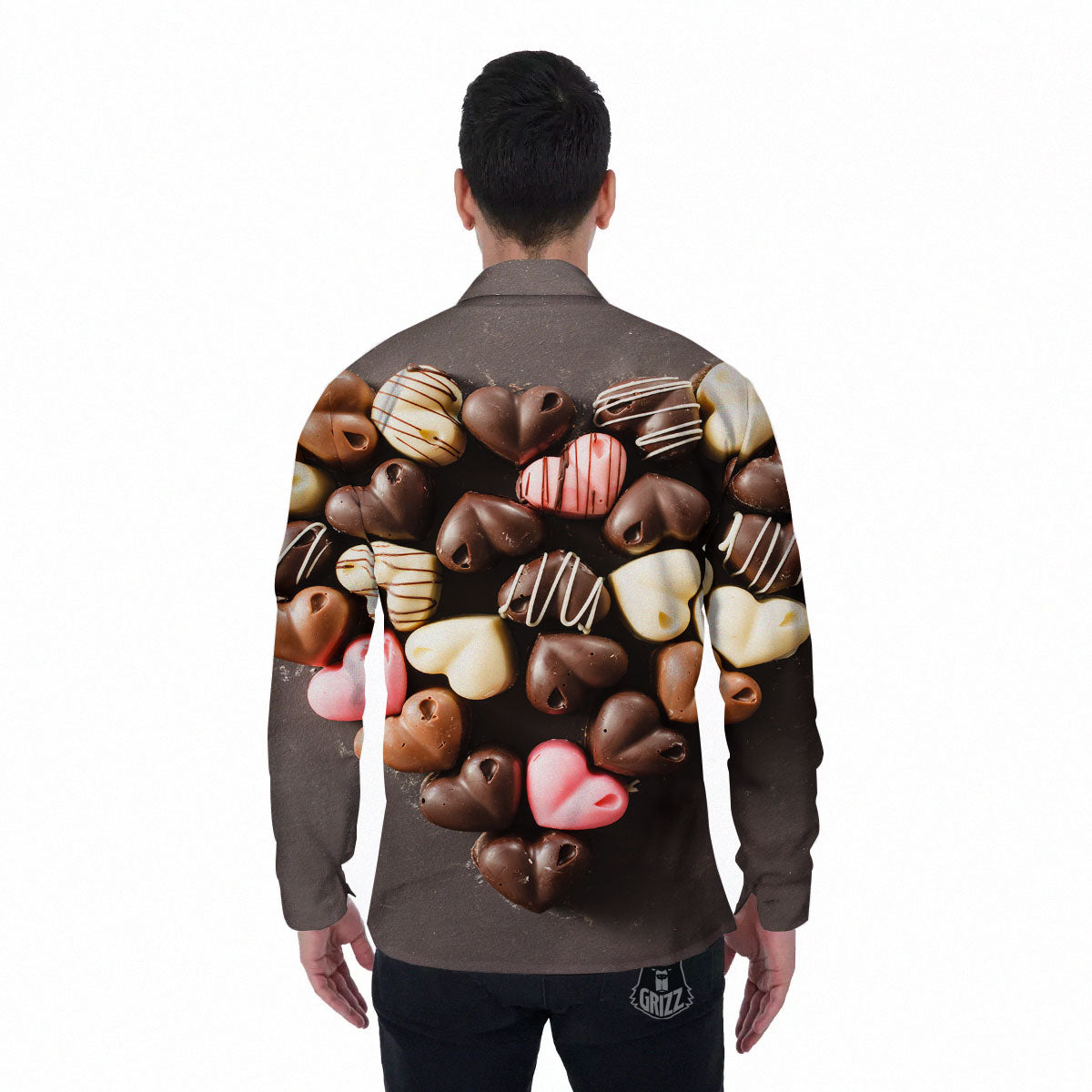 Candy Chocolate Heart Print Men's Long Sleeve Shirts-grizzshop