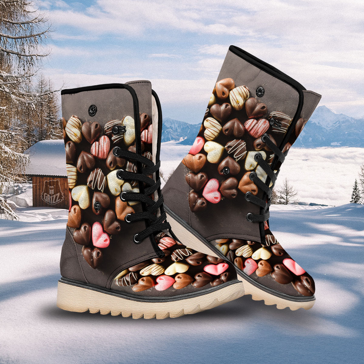 Candy Chocolate Heart Print Snow Boots-grizzshop