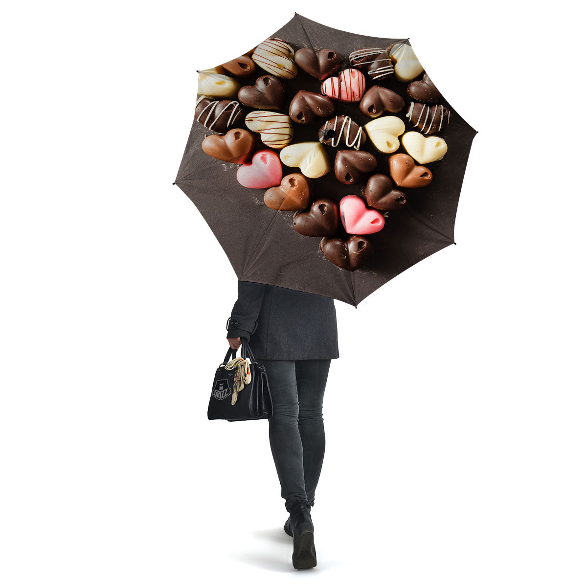 Candy Chocolate Heart Print Umbrella-grizzshop