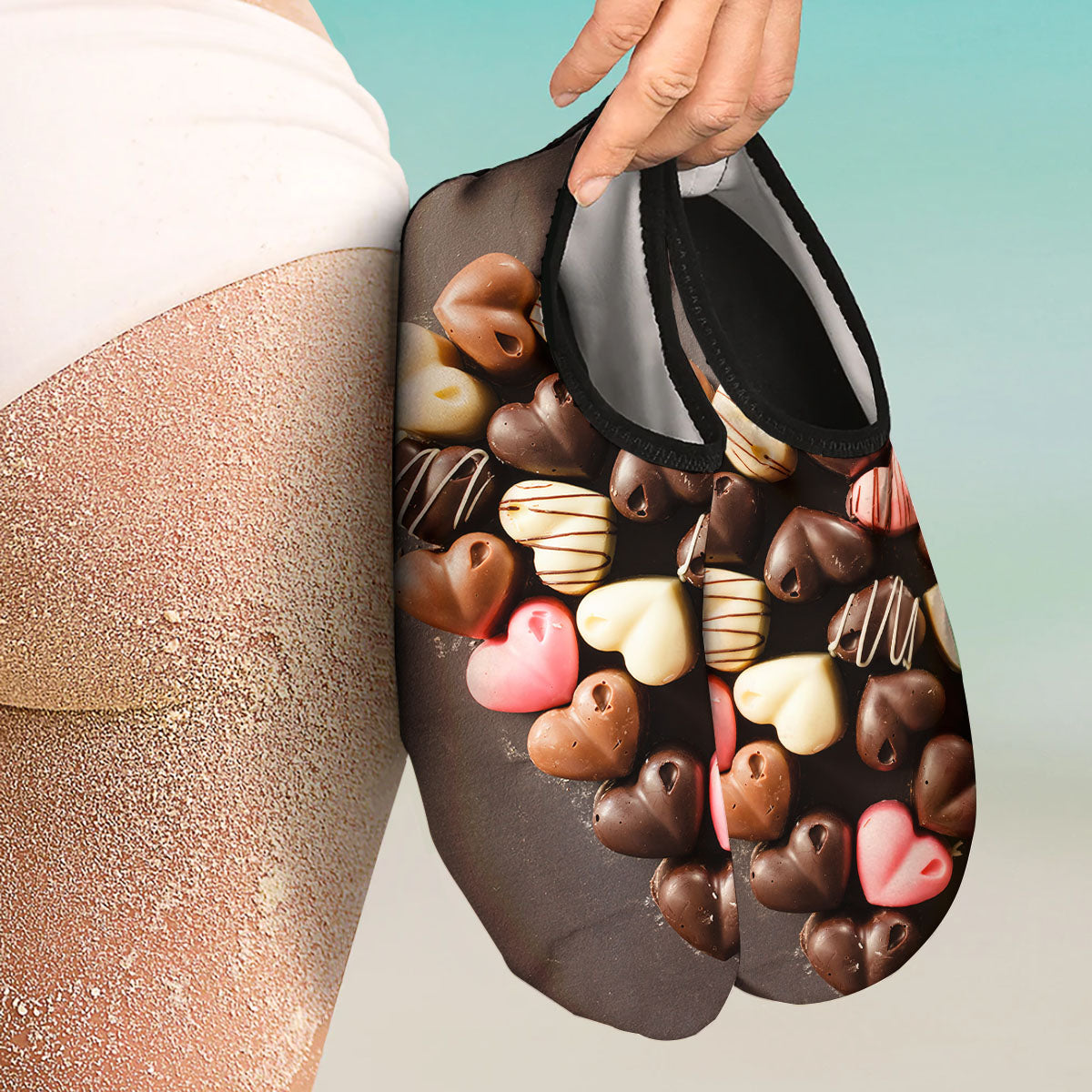Candy Chocolate Heart Print Water Shoes-grizzshop