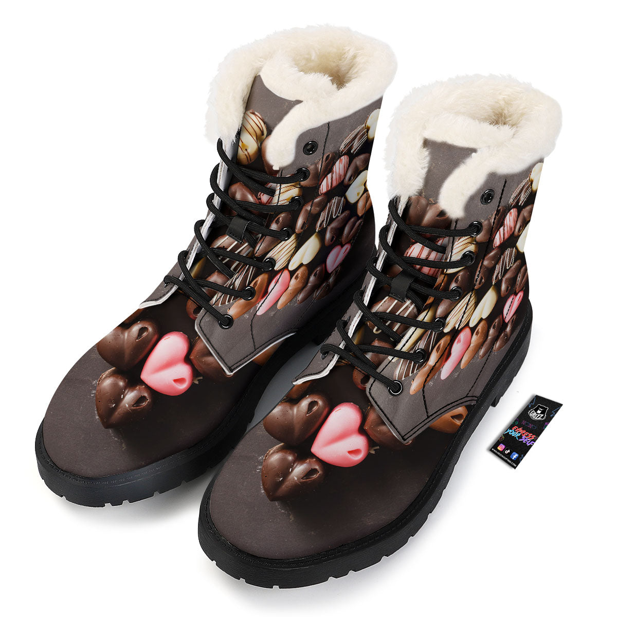 Candy Chocolate Heart Print Winter Boots-grizzshop