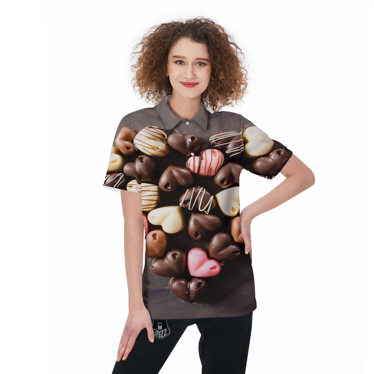 Candy Chocolate Heart Print Women's Golf Shirts-grizzshop