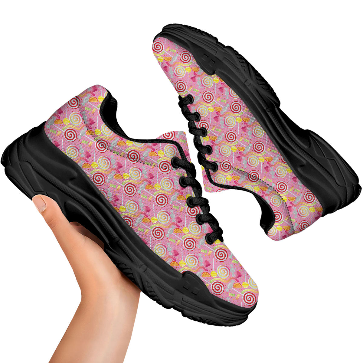 Candy Colorful Print Pattern Black Chunky Shoes-grizzshop