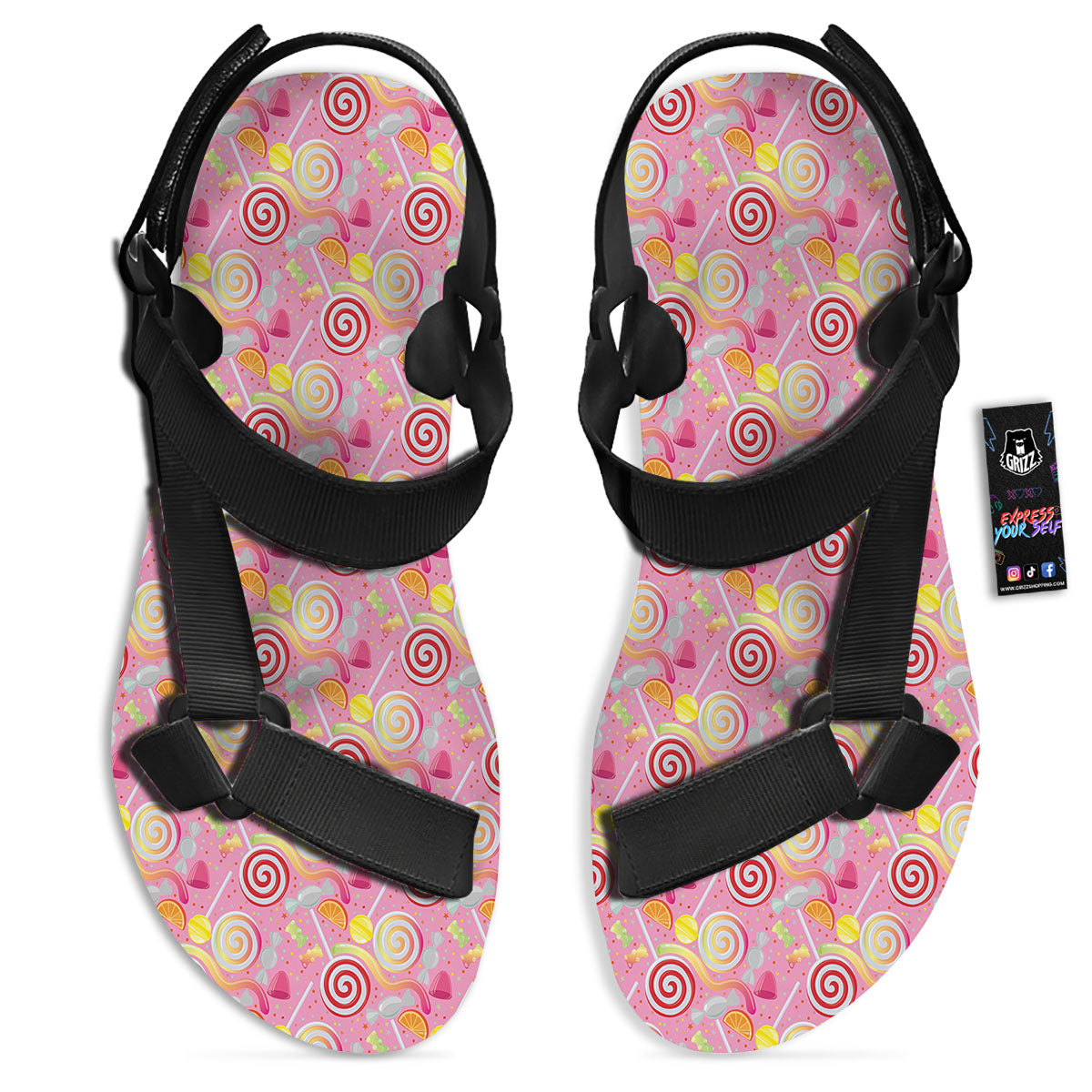 Candy Colorful Print Pattern Black Open Toe Sandals-grizzshop