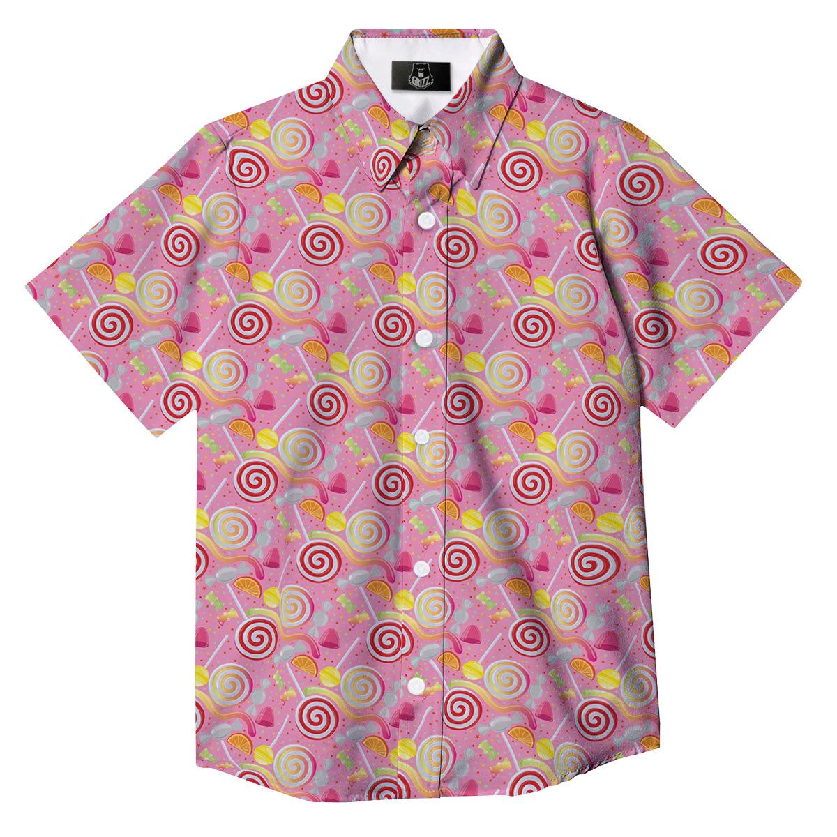 Candy Colorful Print Pattern Button Up Shirt-grizzshop