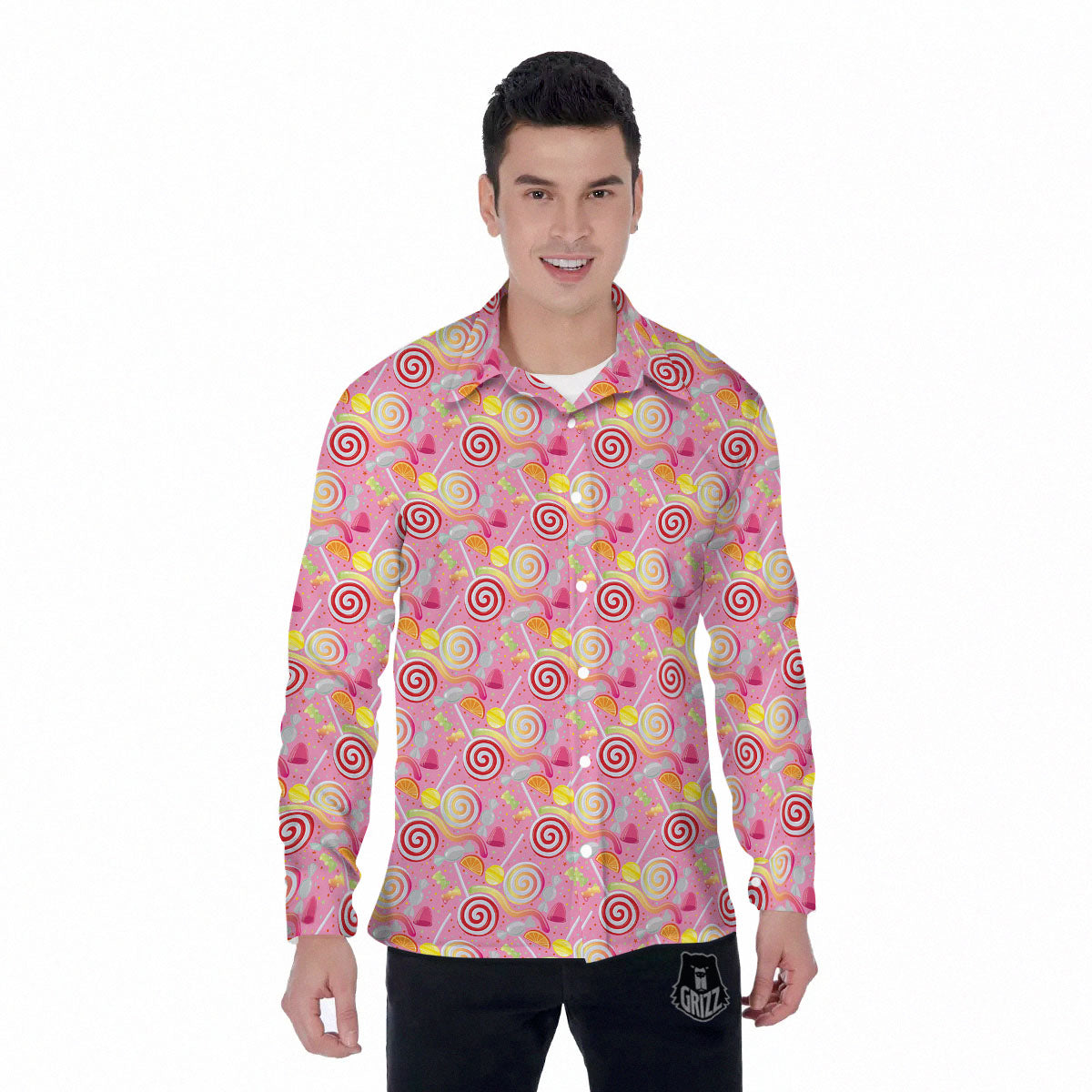 Candy Colorful Print Pattern Men's Long Sleeve Shirts-grizzshop