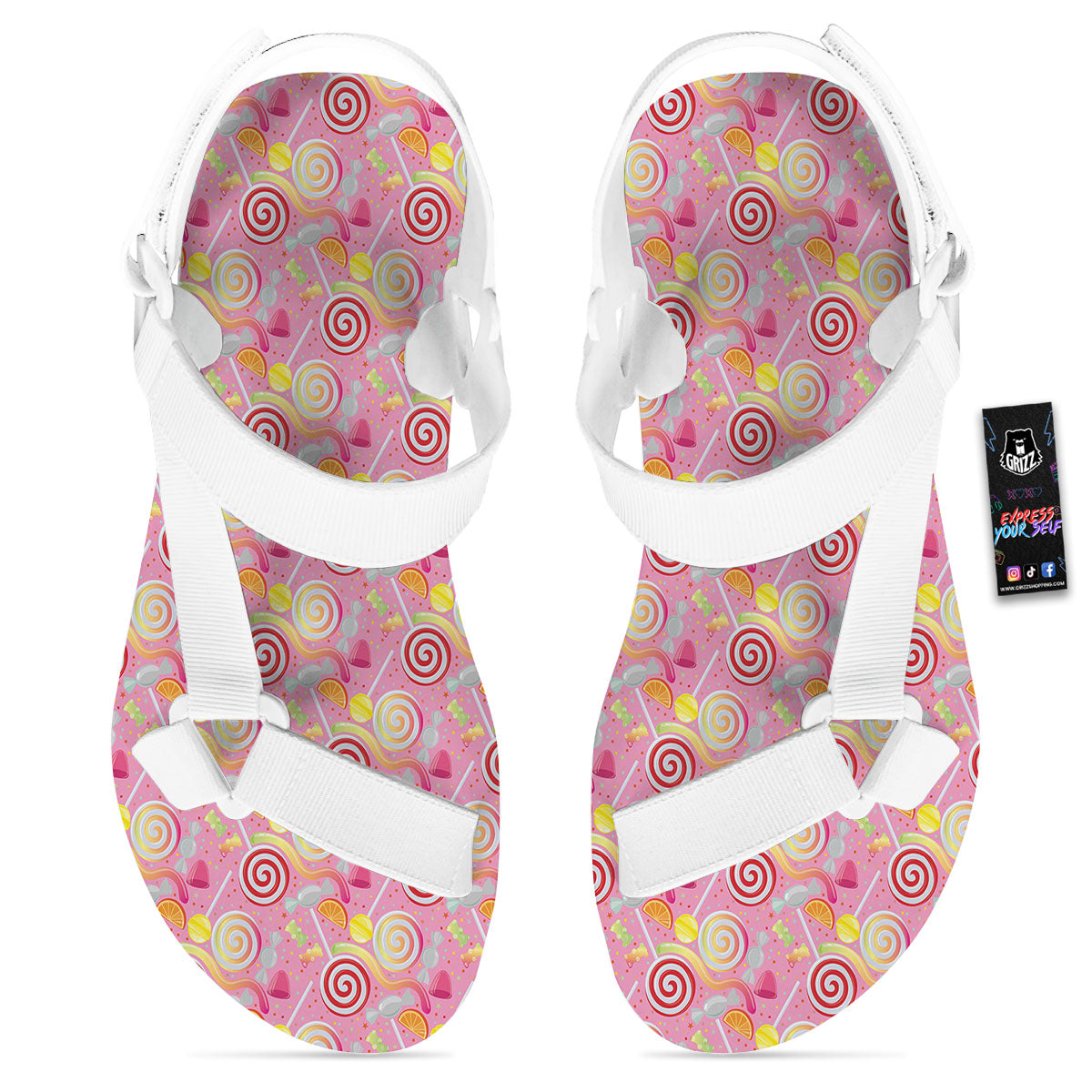 Candy Colorful Print Pattern White Open Toe Sandals-grizzshop