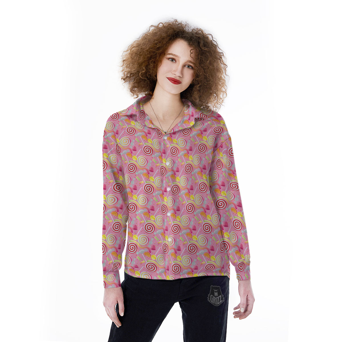 Candy Colorful Print Pattern Women's Long Sleeve Shirts-grizzshop