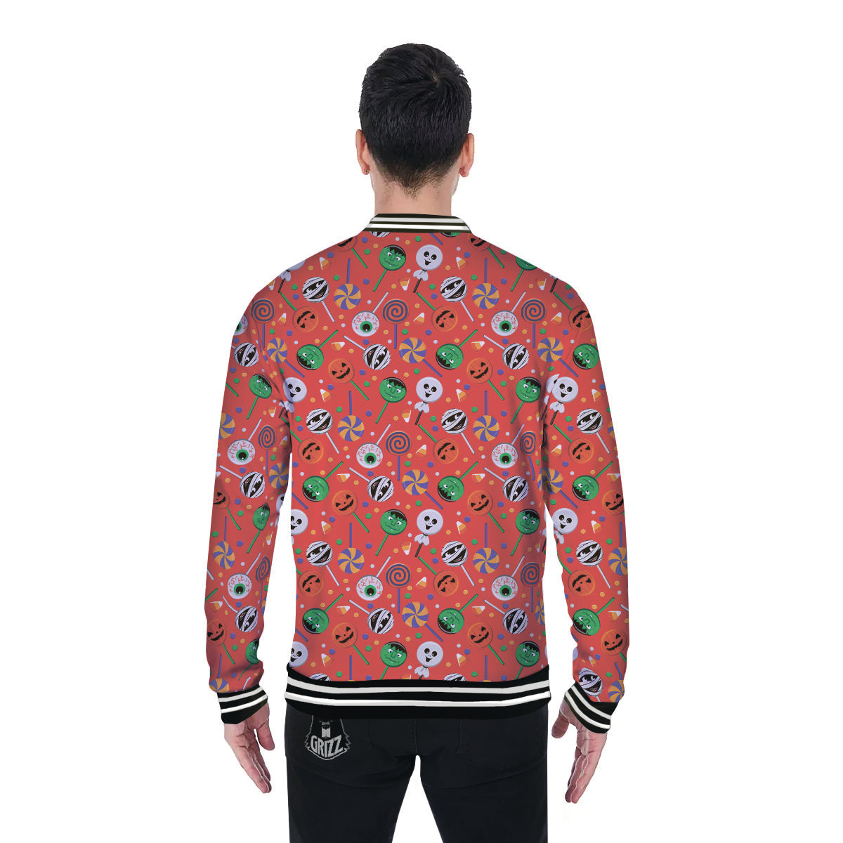 Candy Cute Halloween Print Pattern Baseball Jacket-grizzshop