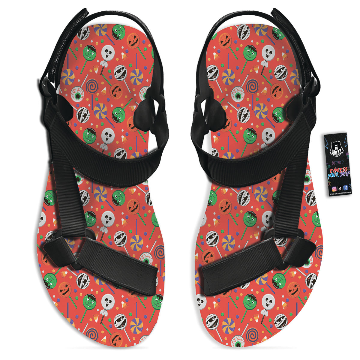 Candy Cute Halloween Print Pattern Black Open Toe Sandals-grizzshop