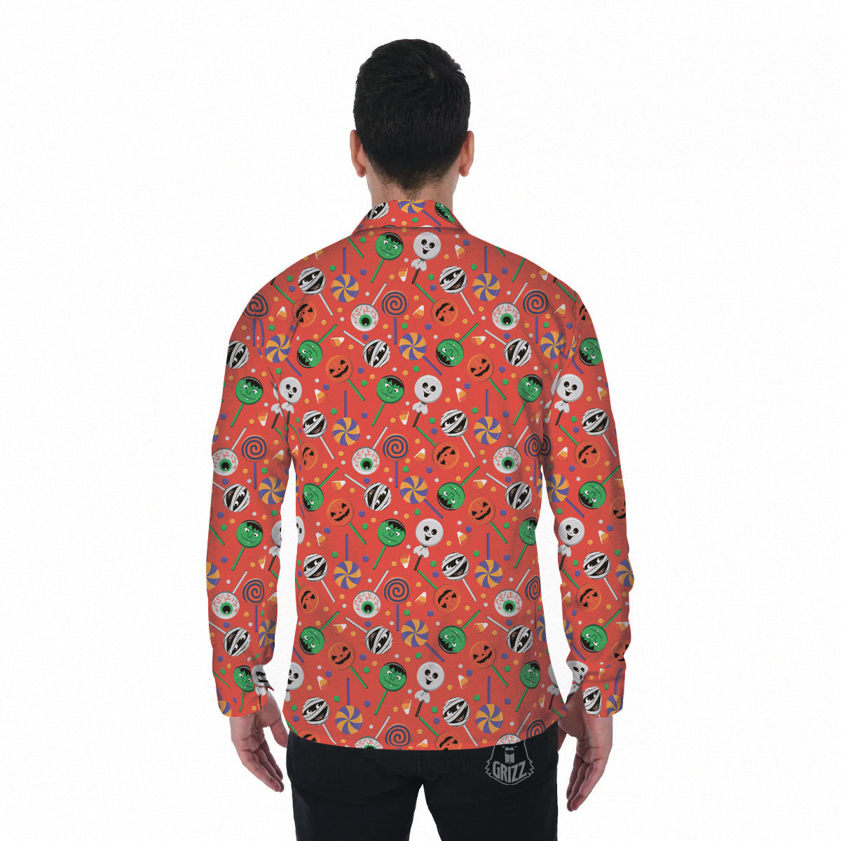 Candy Cute Halloween Print Pattern Men's Long Sleeve Shirts-grizzshop