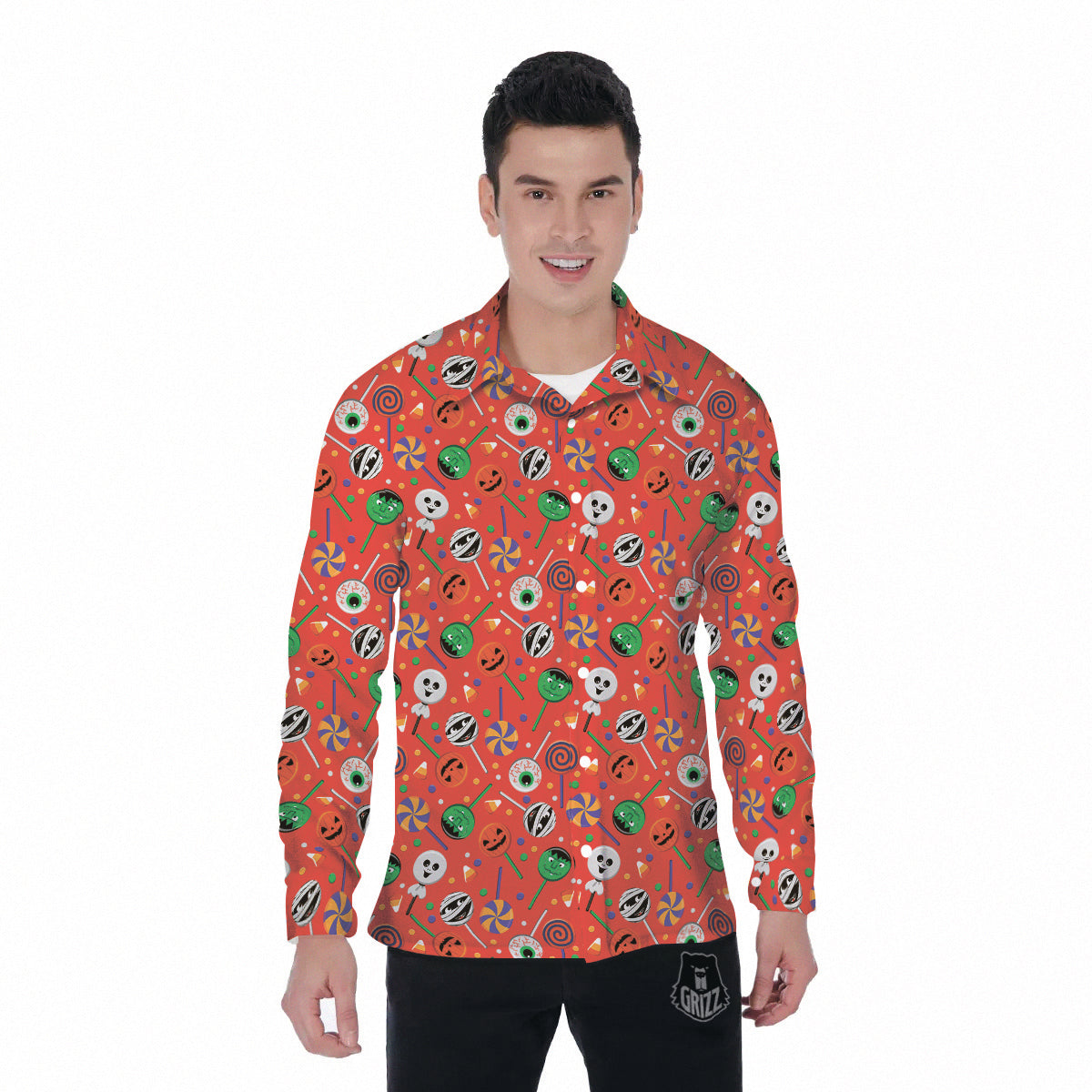 Candy Cute Halloween Print Pattern Men's Long Sleeve Shirts-grizzshop