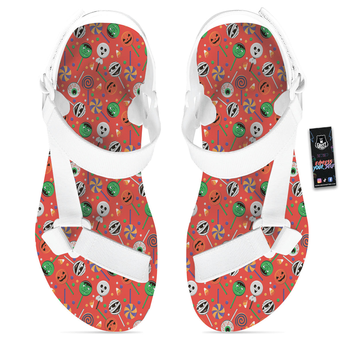 Candy Cute Halloween Print Pattern White Open Toe Sandals-grizzshop