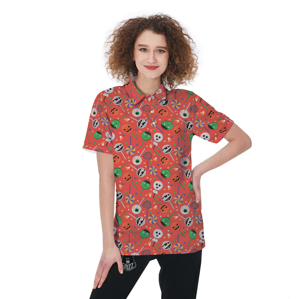 Candy Cute Halloween Print Pattern Women's Golf Shirts-grizzshop