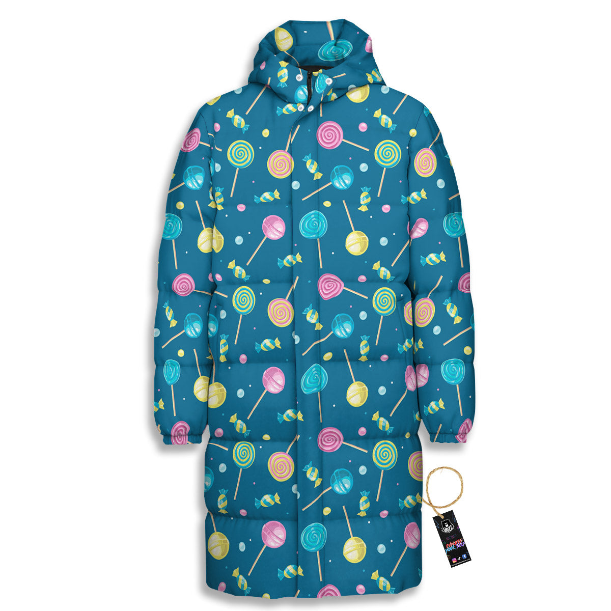 Candy Cute Print Pattern Long Down Jacket-grizzshop
