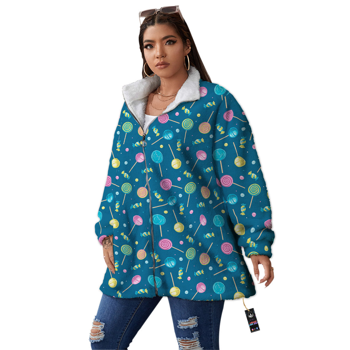 Candy Cute Print Pattern Women's Sherpa Jacket-grizzshop