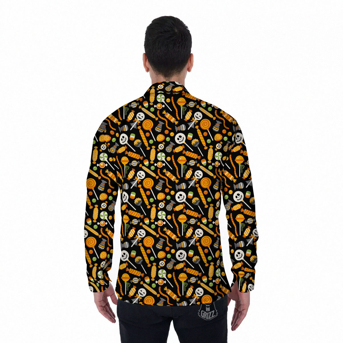 Candy Halloween Print Pattern Men's Long Sleeve Shirts-grizzshop