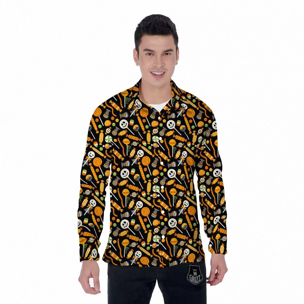 Candy Halloween Print Pattern Men's Long Sleeve Shirts-grizzshop