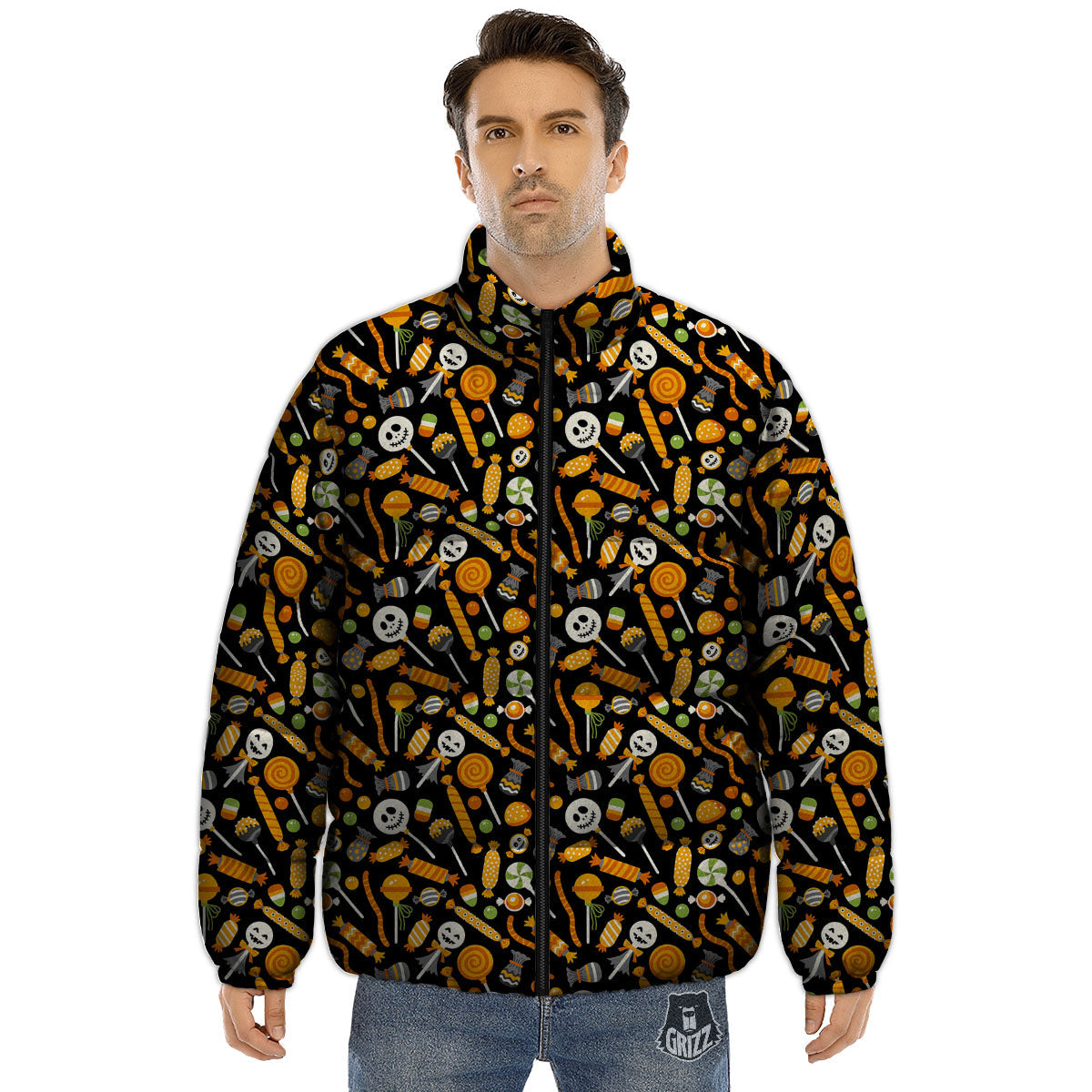 Candy Halloween Print Pattern Puffer Jacket-grizzshop