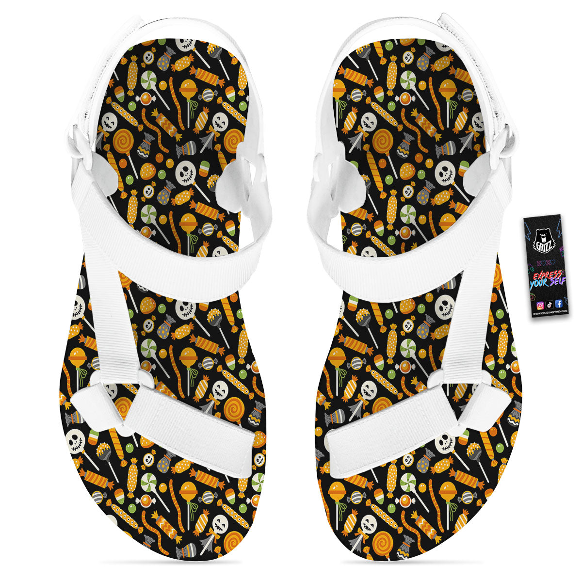 Candy Halloween Print Pattern White Open Toe Sandals-grizzshop