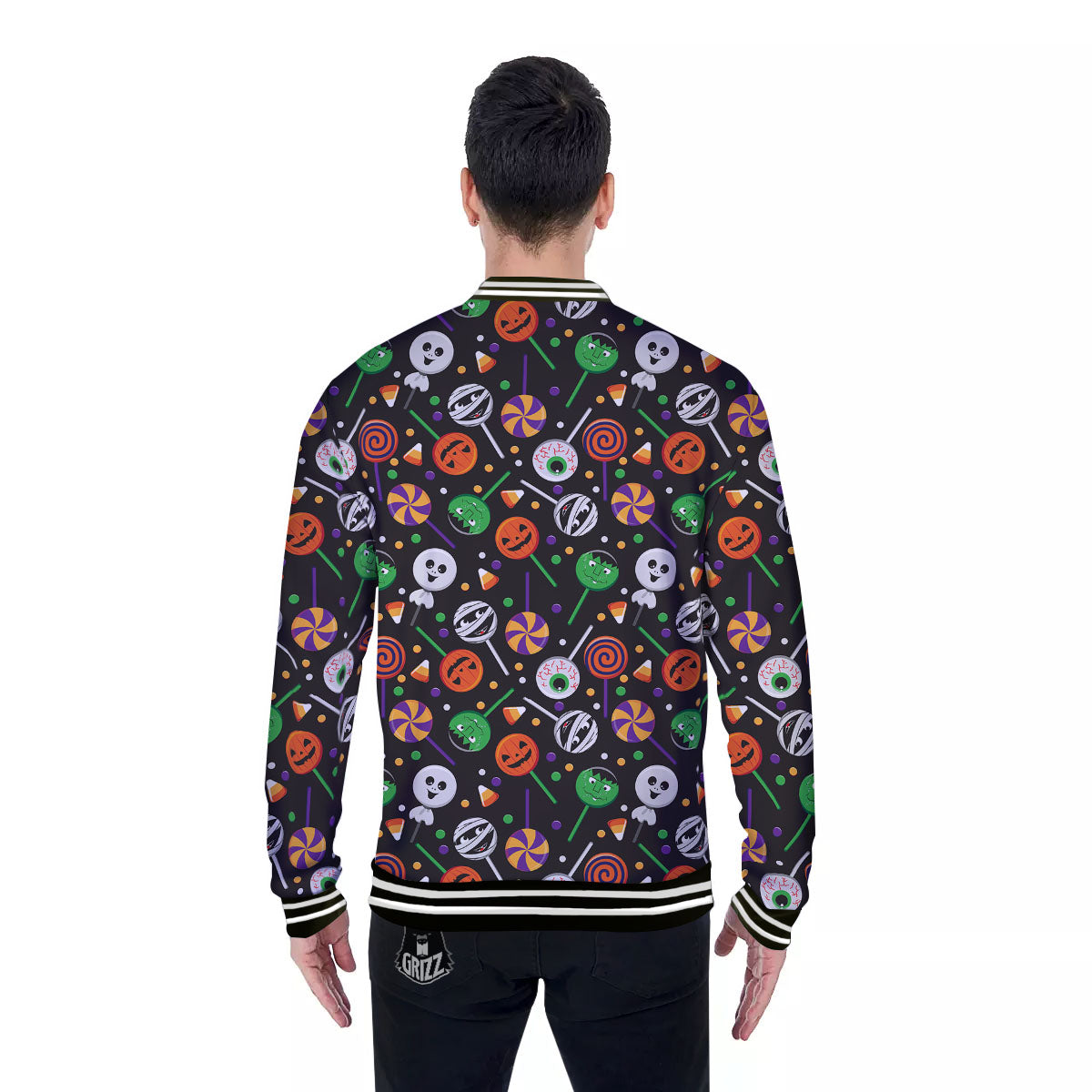 Candy Monsters Halloween Print Pattern Baseball Jacket-grizzshop