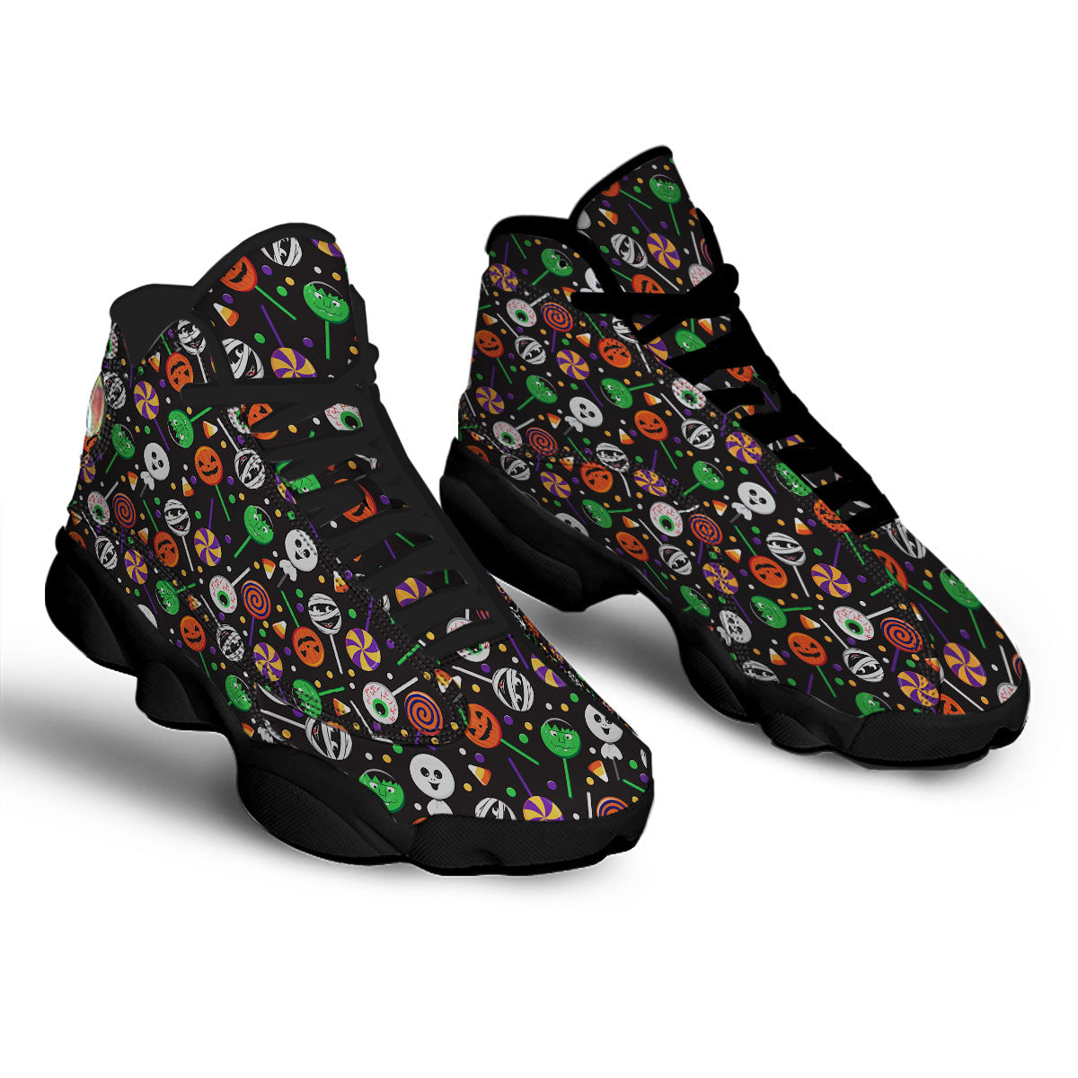 Candy Monsters Halloween Print Pattern Black Basketball Shoes-grizzshop