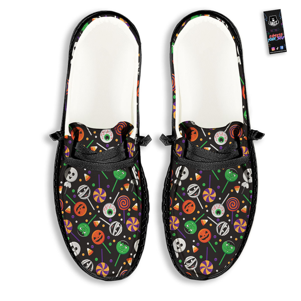 Candy Monsters Halloween Print Pattern Black Loafers-grizzshop