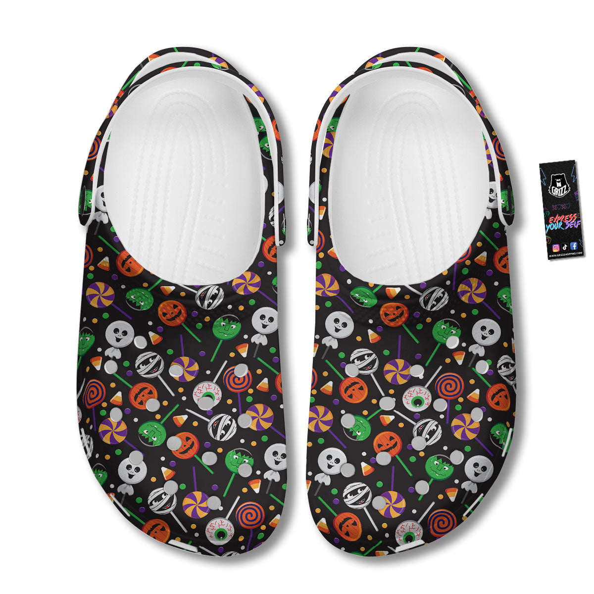 Candy Monsters Halloween Print Pattern Clog-grizzshop