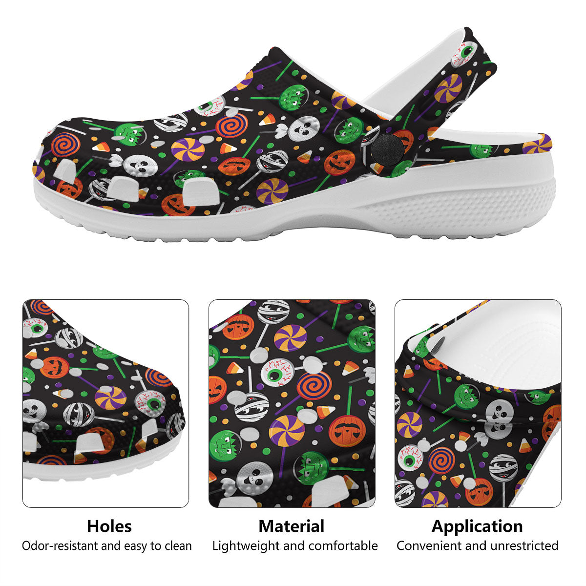 Candy Monsters Halloween Print Pattern Clog-grizzshop