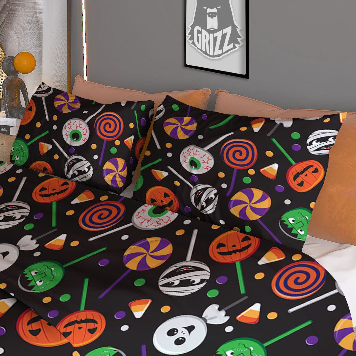 Candy Monsters Halloween Print Pattern Duvet Cover Bedding Set